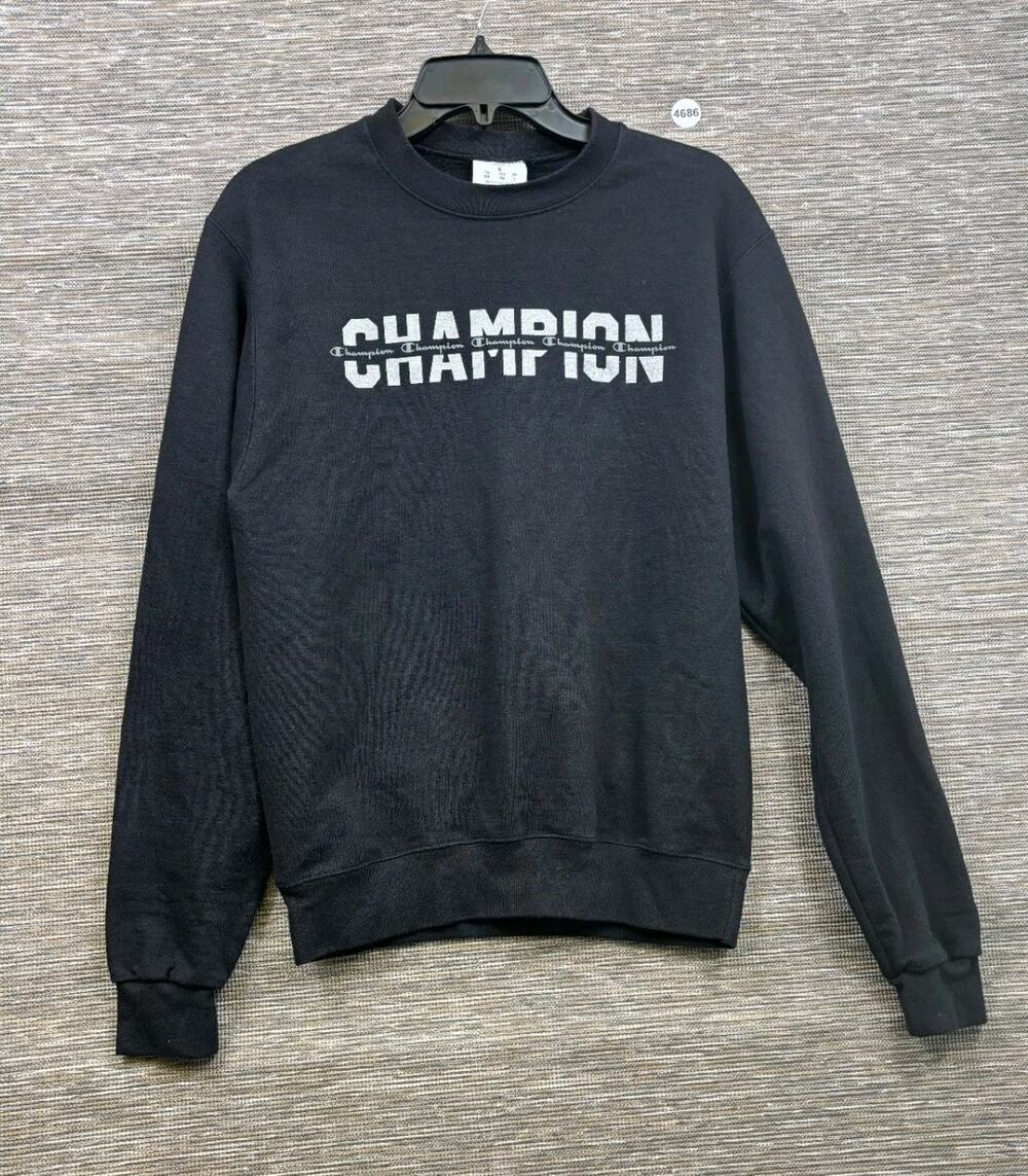 Champion S6000 Men's Eco Fleece Crewneck SweatshirtSize S Black Front Logo